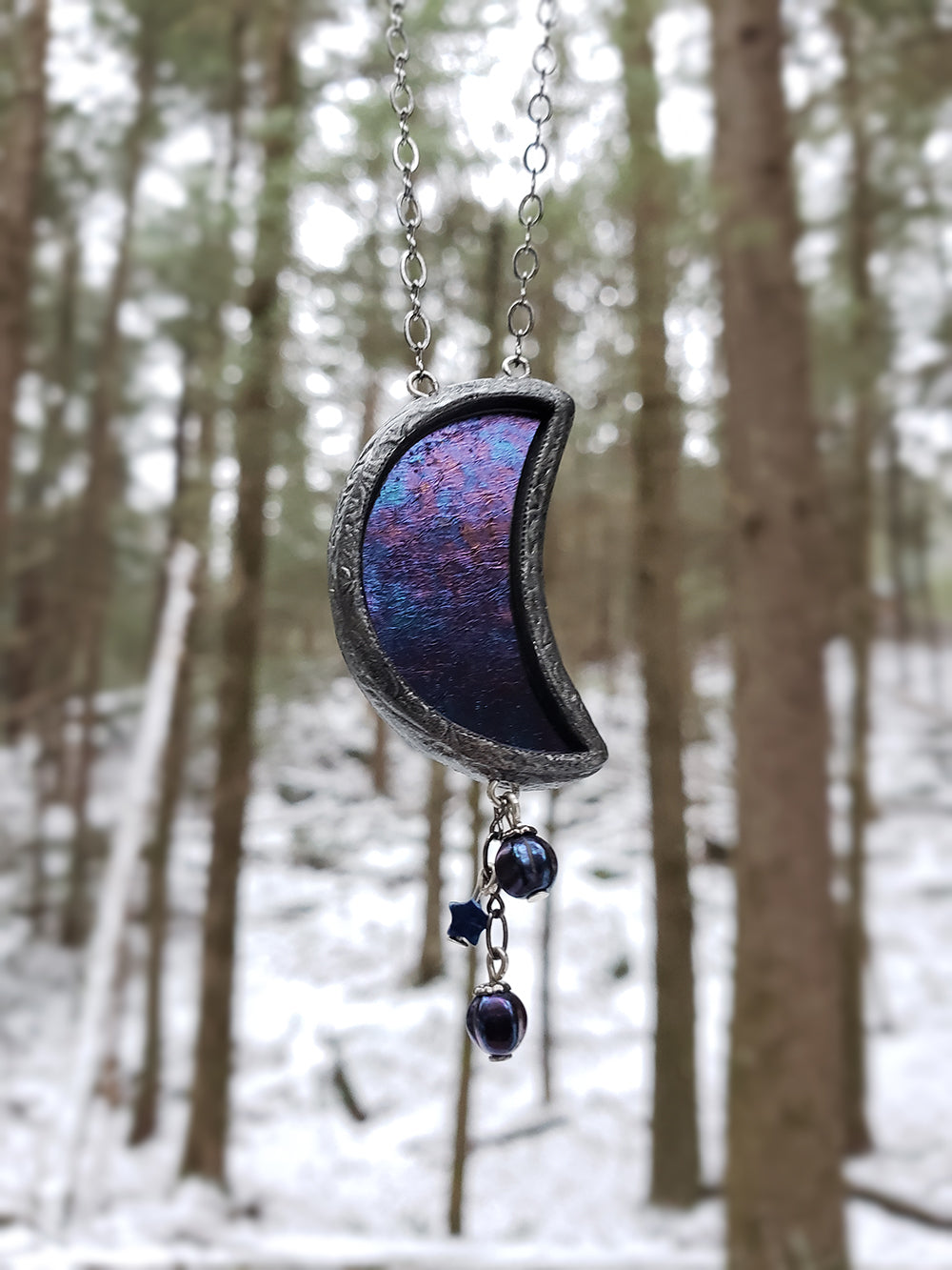 lux dubia luna ~ Iridescent Stained Glass Amulet