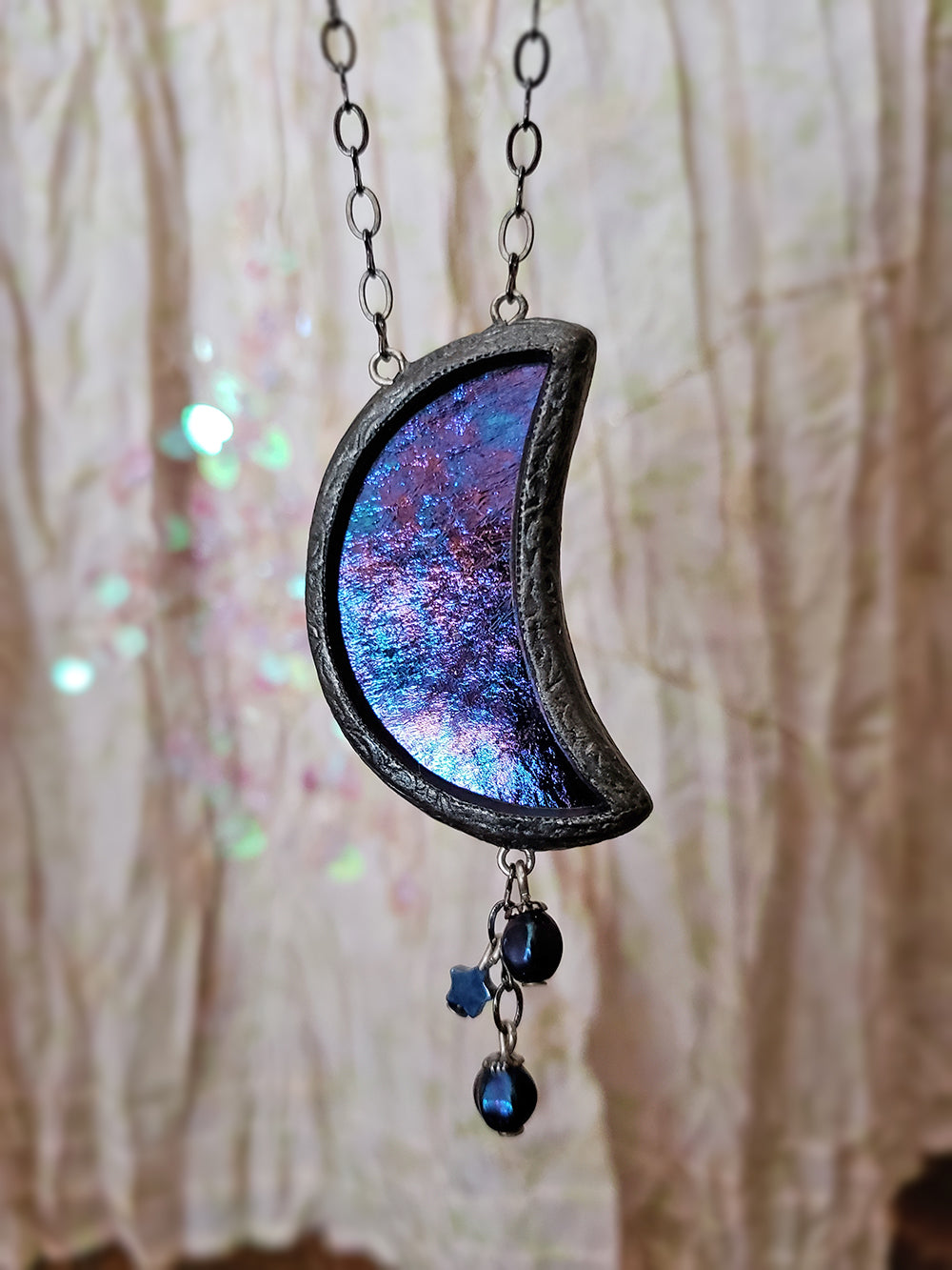 lux dubia luna ~ Iridescent Stained Glass Amulet