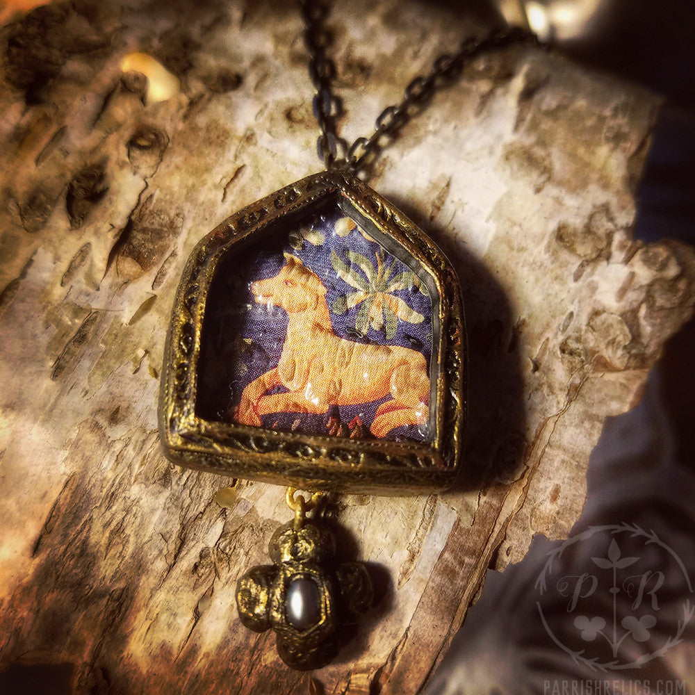 Millefleur Tapestry Dog Pictorial Shrine Amulet