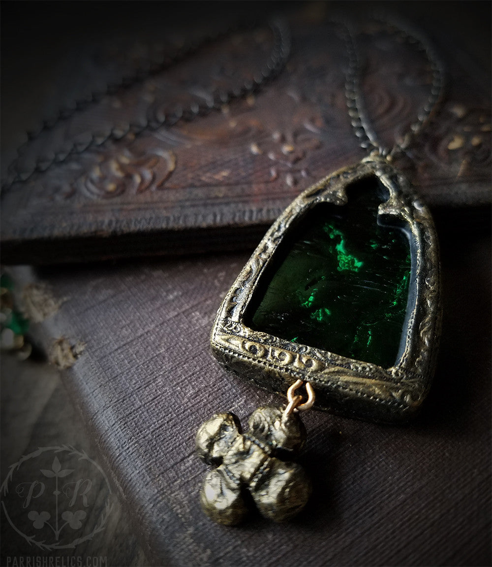 Vesta's Arch ~ Emerald Stained Glass Amulet