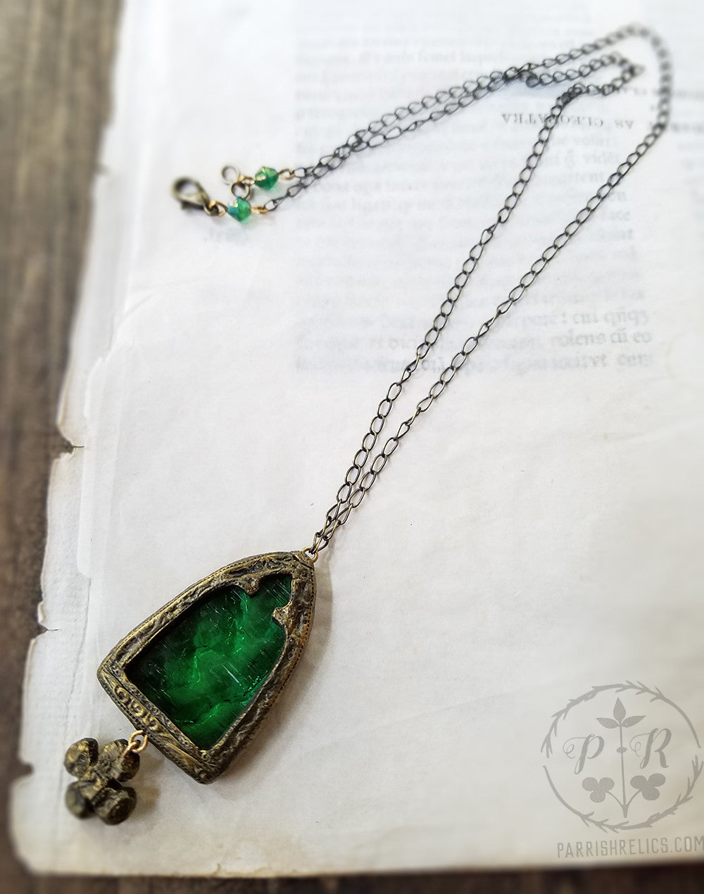Vesta's Arch ~ Emerald Stained Glass Amulet