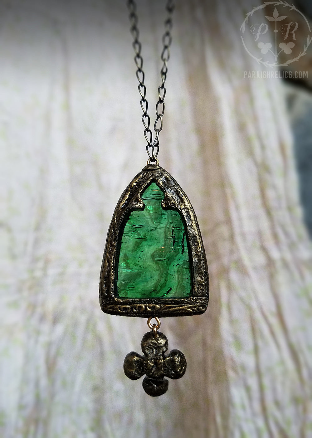 Vesta's Arch ~ Emerald Stained Glass Amulet