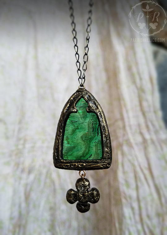 Vesta's Arch ~ Emerald Stained Glass Amulet