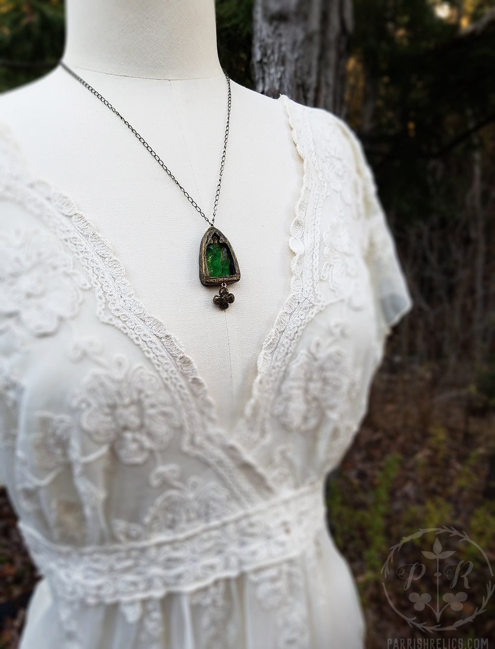 Vesta's Arch ~ Emerald Stained Glass Amulet