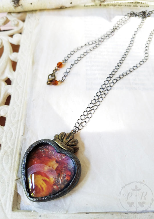 Eve & the Snake ~ Etched Glass Sacred Heart Amulet