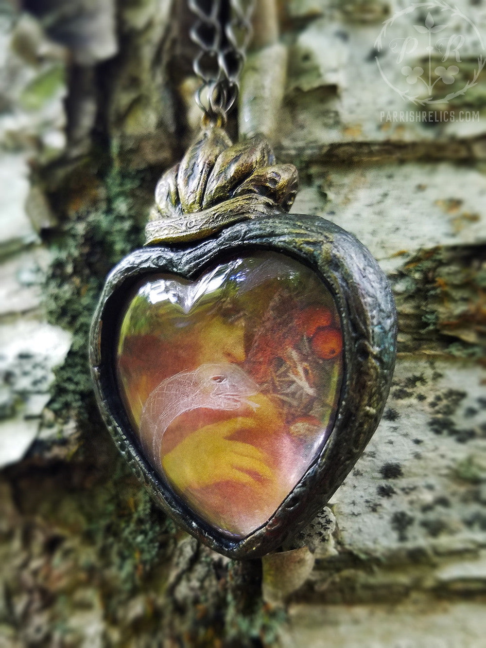 Eve & the Snake ~ Etched Glass Sacred Heart Amulet