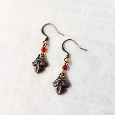 fleur earrings : ruby glass & antiqued bronze