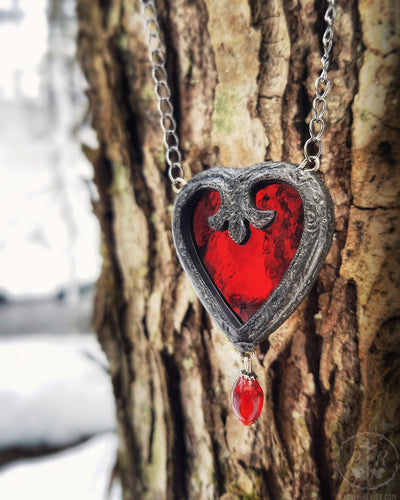 Fleur Heart ~ Stained Glass Amulet