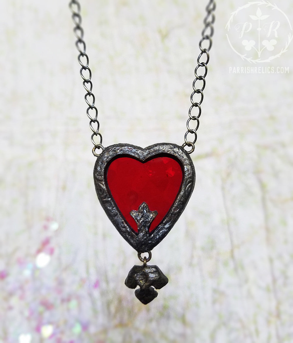 Fleur Heart ~ Stained Glass Amulet