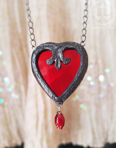 Fleur Heart ~ Stained Glass Amulet