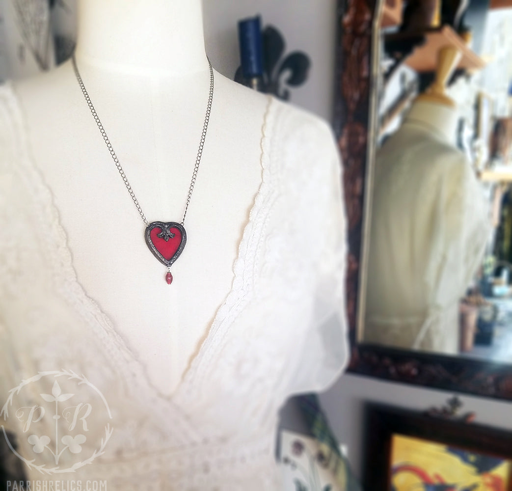 Fleur Heart ~ Stained Glass Amulet