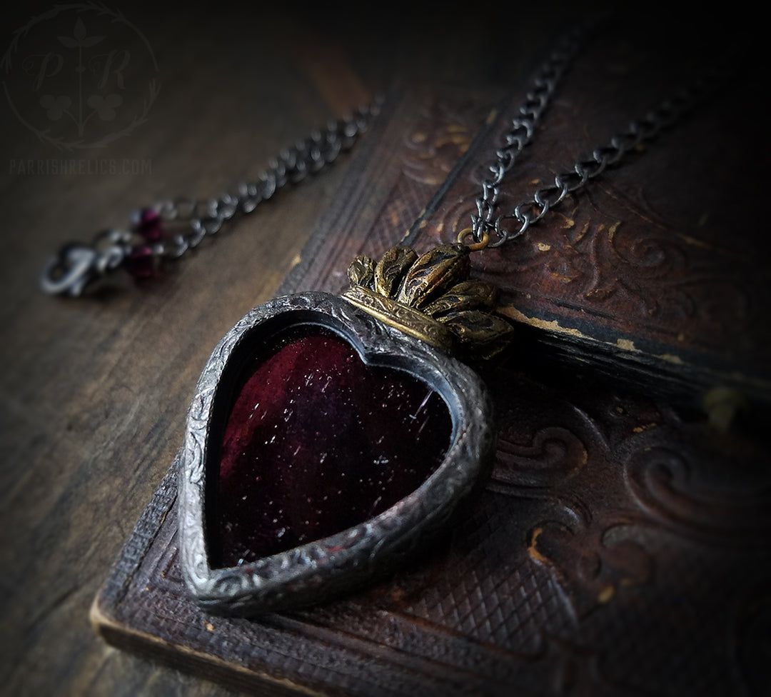 Garnet Sacred Heart ~ Stained Glass Amulet