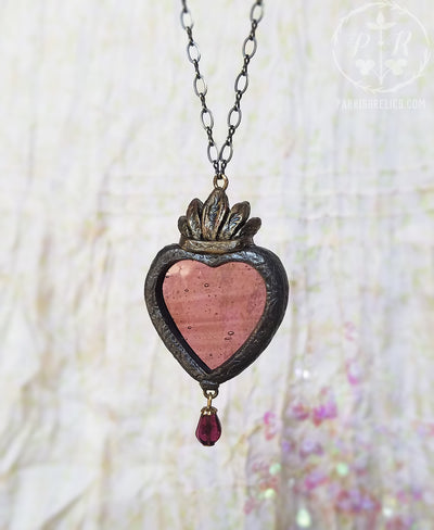 Garnet Sacred Heart ~ Stained Glass Amulet