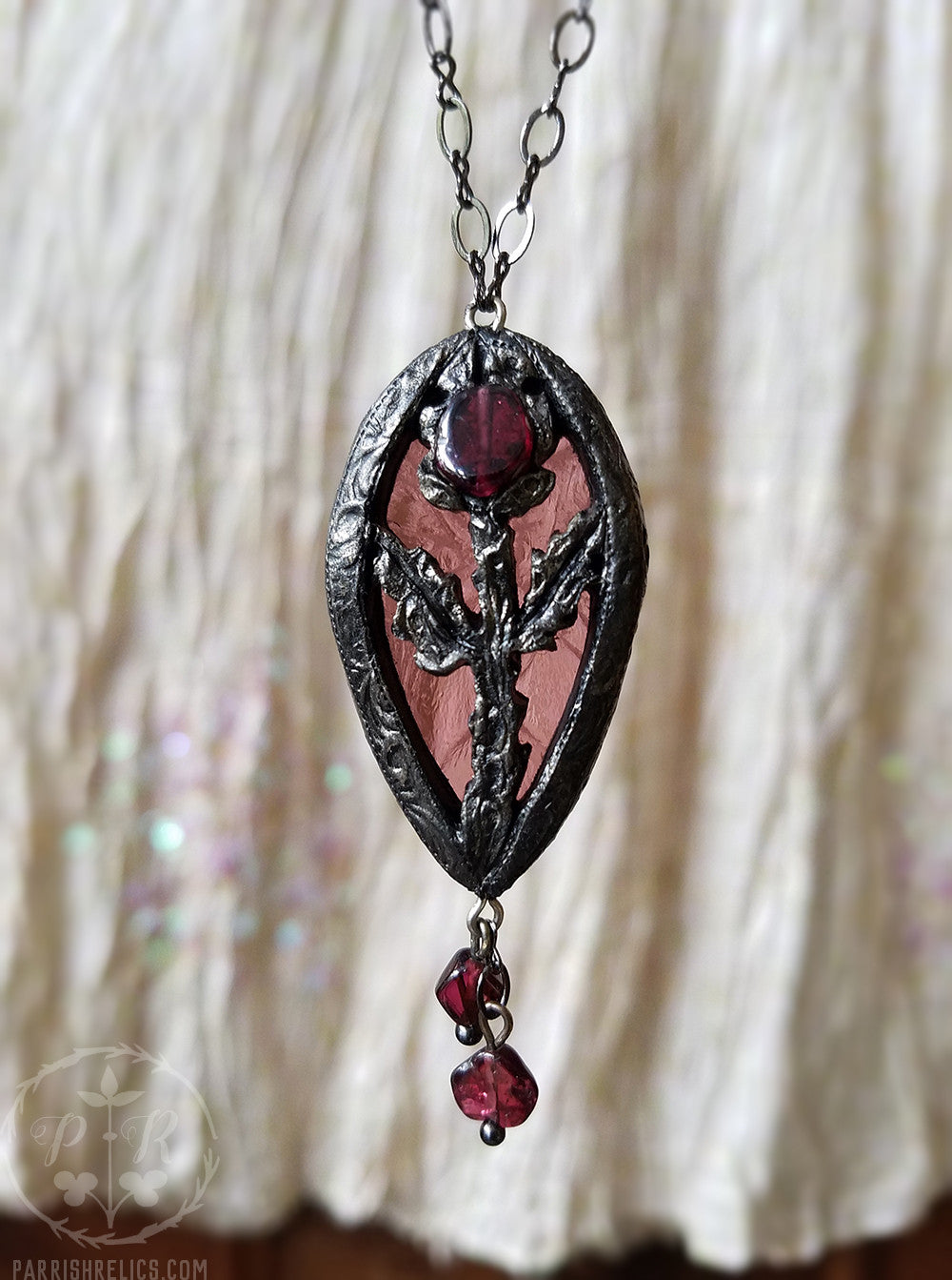 Garnet Rose ~ Floriated Ornament Stained Glass Amulet