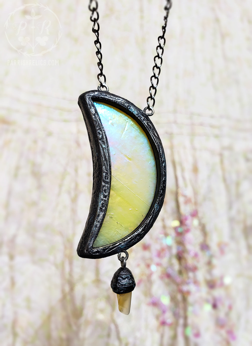 Golden Iridescent Luna Agate Stained Glass Amulet