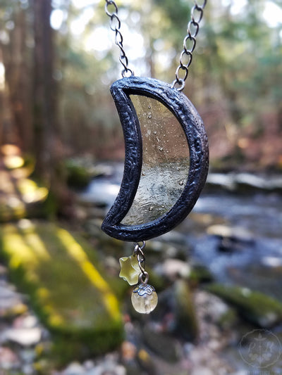 Golden Luna Stained Glass Amulet