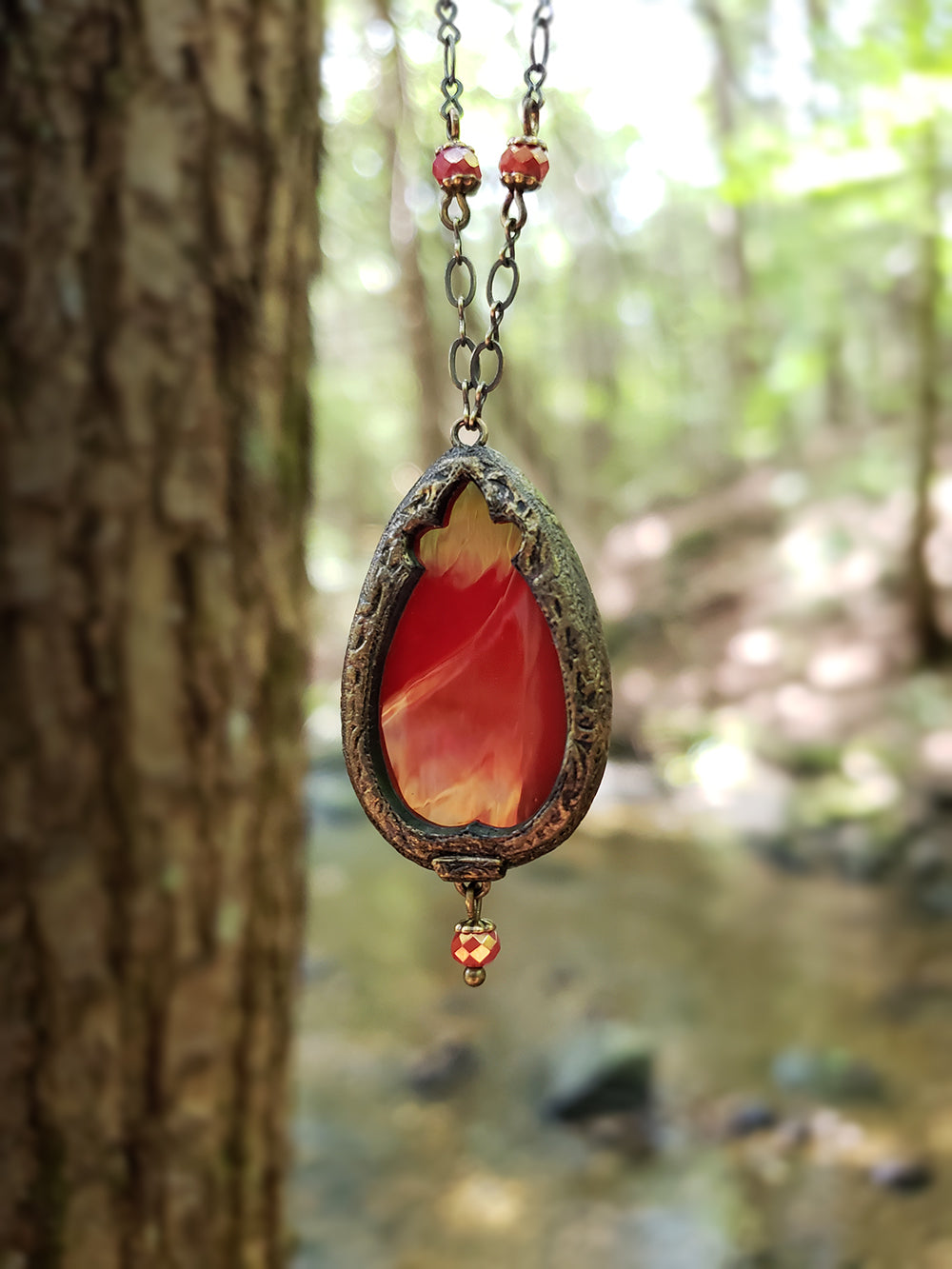 Iridescent Fire Arch Stained Glass Amulet