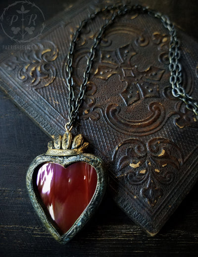 Iridescent Sacred Heart ~ Stained Glass Amulet