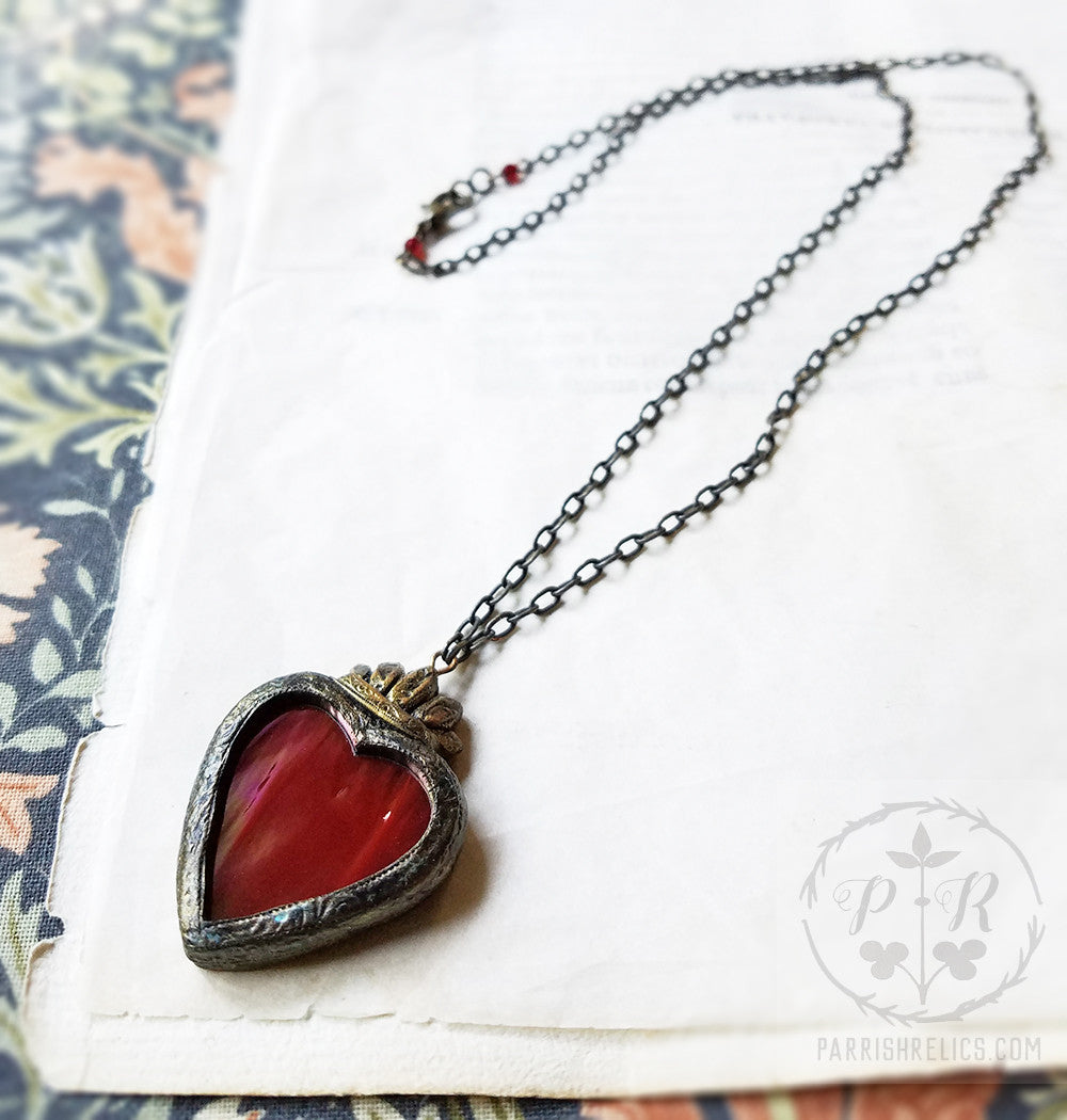 Iridescent Sacred Heart ~ Stained Glass Amulet