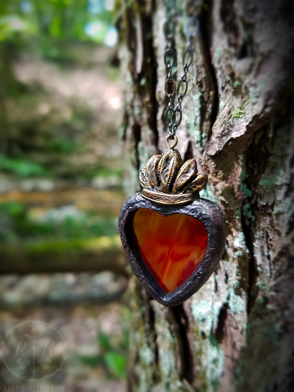 Iridescent Sacred Heart ~ Stained Glass Amulet