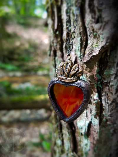 Iridescent Sacred Heart ~ Stained Glass Amulet