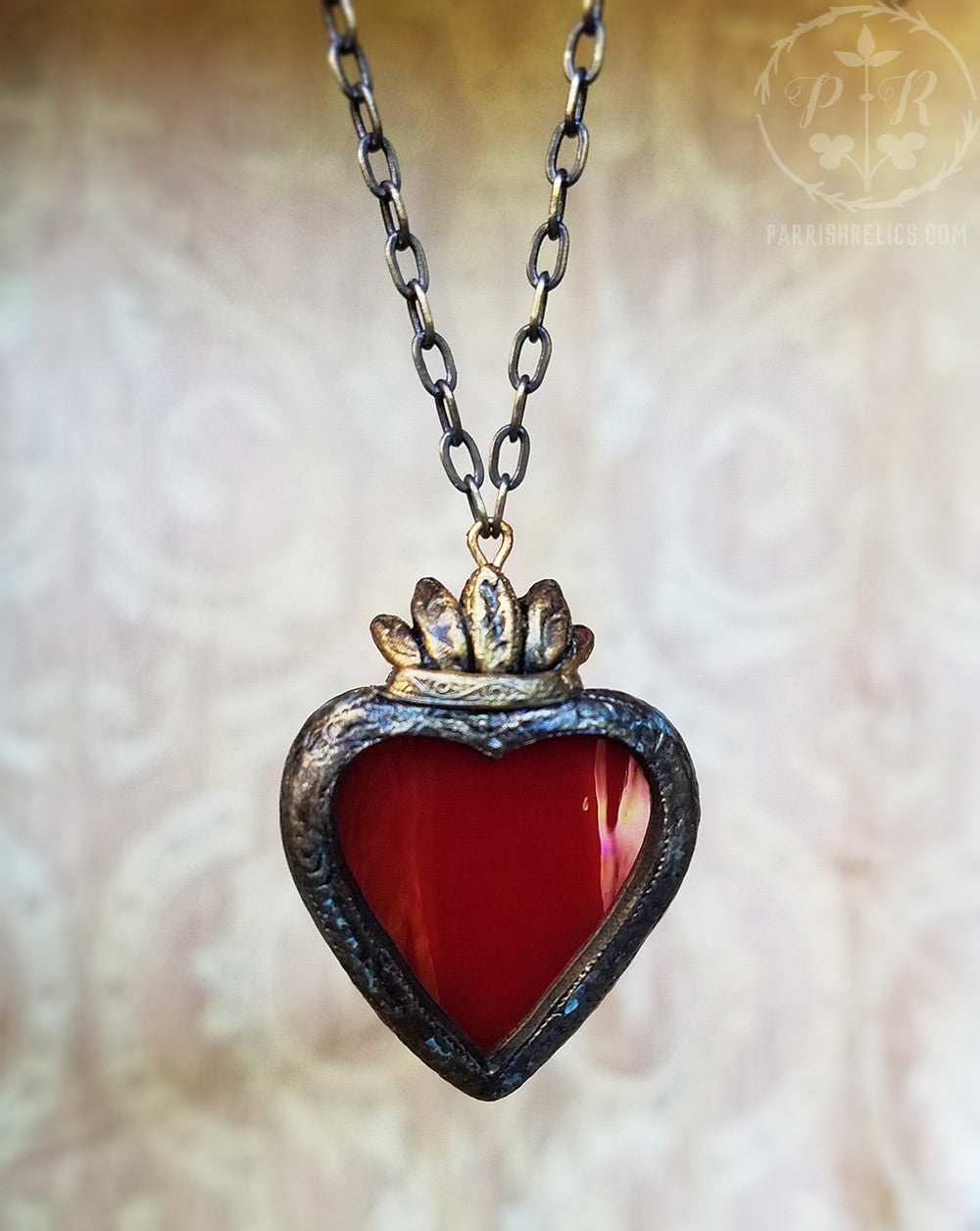 Iridescent Sacred Heart ~ Stained Glass Amulet
