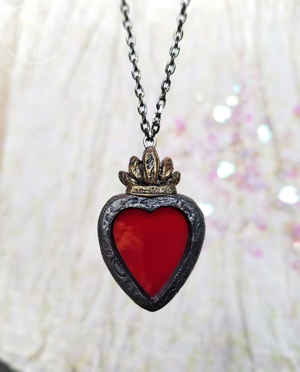 Iridescent Stained Glass Sacred Heart Amulet