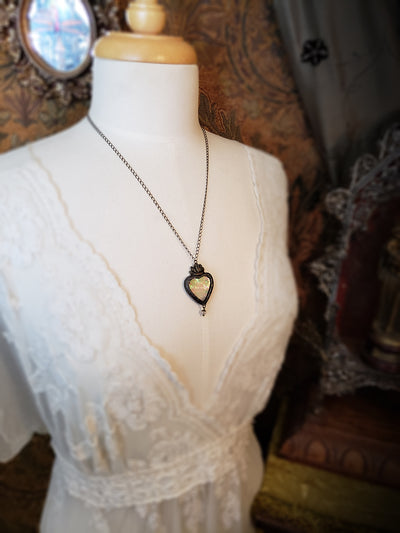 Gloriana Sacred Heart ~ Iridescent Stained Glass Amulet