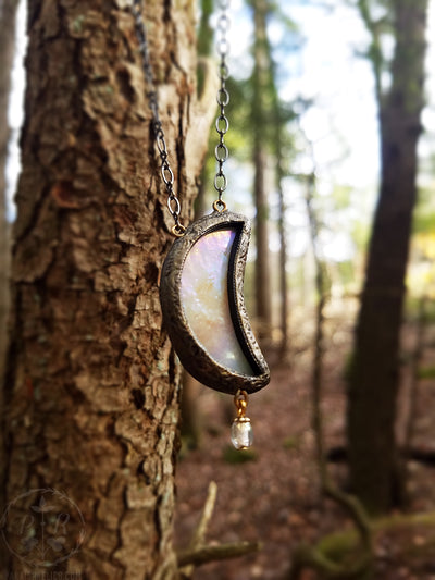 Goddess Iris Moon ~ Iridescent Rainbow Stained Glass Amulet
