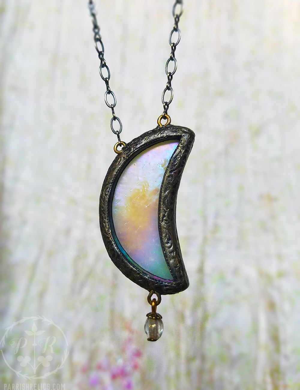 Goddess Iris Moon ~ Iridescent Rainbow Stained Glass Amulet