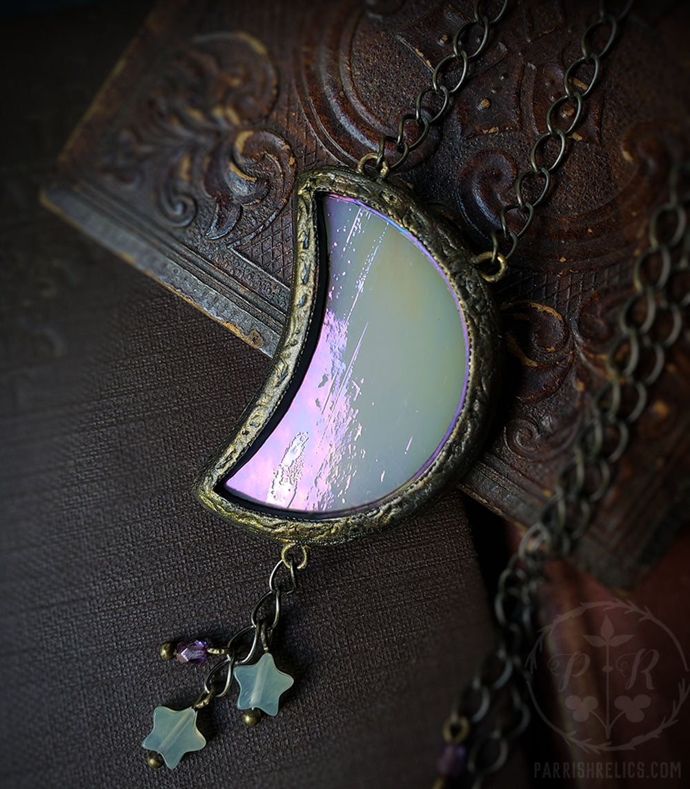 a Summer Moon ~ Iridescent Stained Glass Amulet