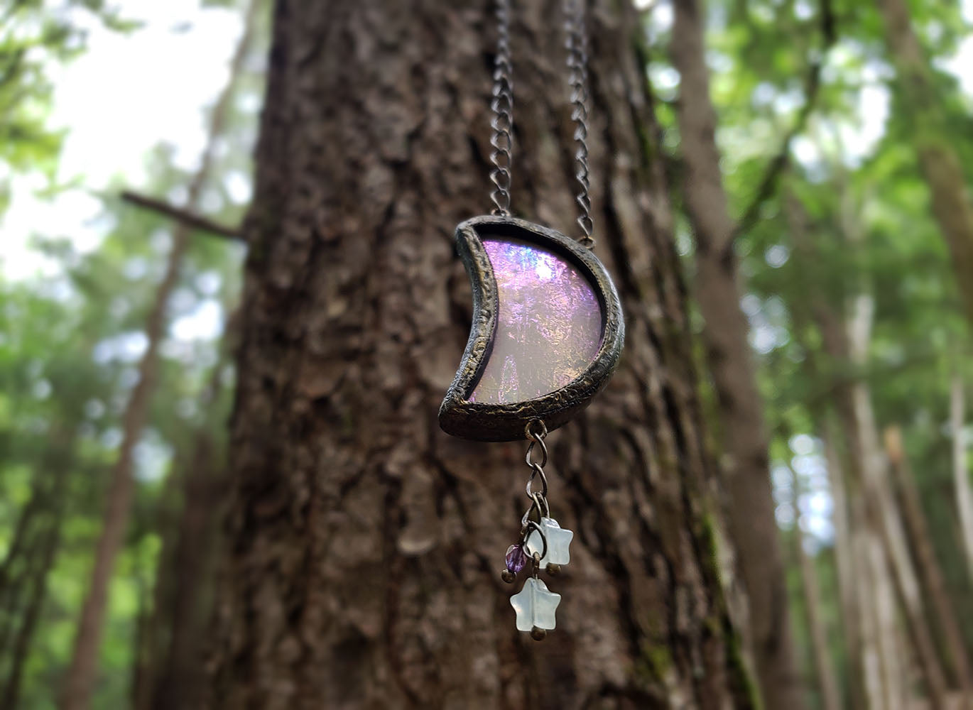a Summer Moon ~ Iridescent Stained Glass Amulet