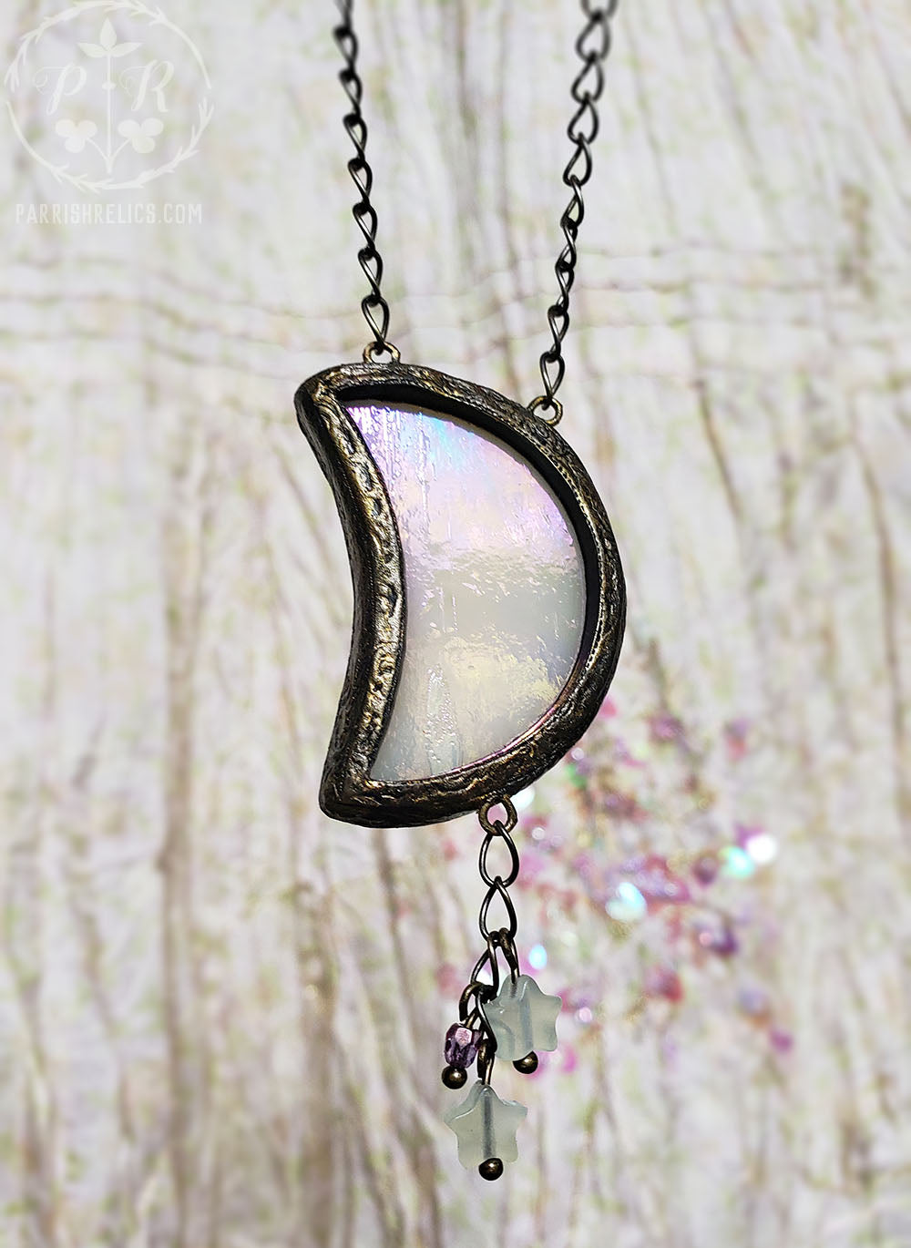 a Summer Moon ~ Iridescent Stained Glass Amulet