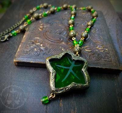 Medieval Ivy Leaf ~ Etched Stained Glass Amulet