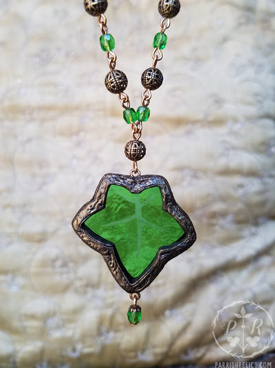 Medieval Ivy Leaf ~ Etched Stained Glass Amulet