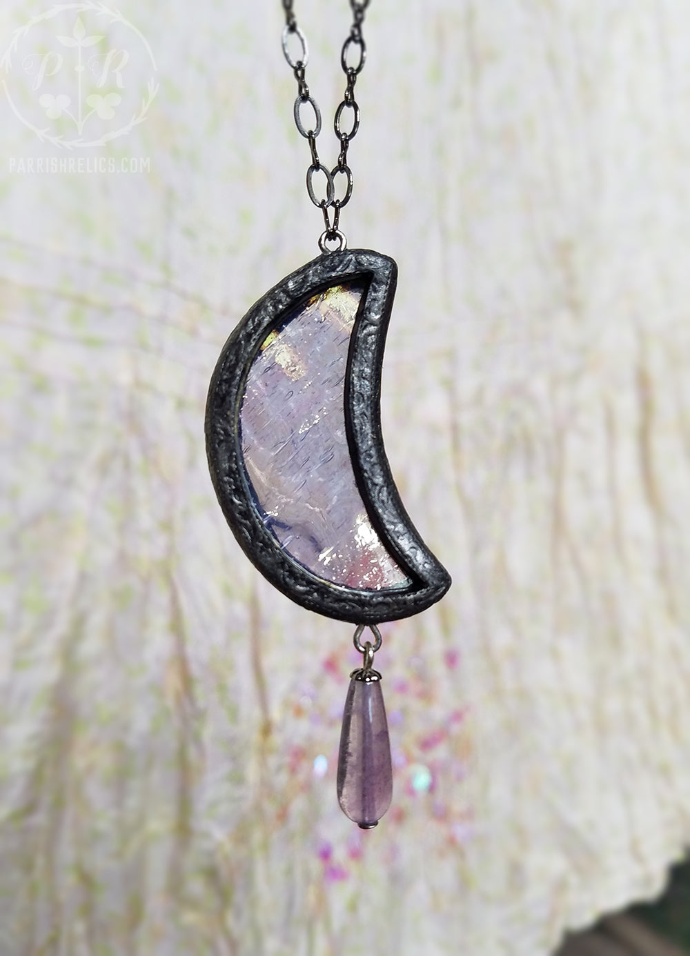 Iridescent Lavender Luna Crescent ~ Stained Glass Amulet