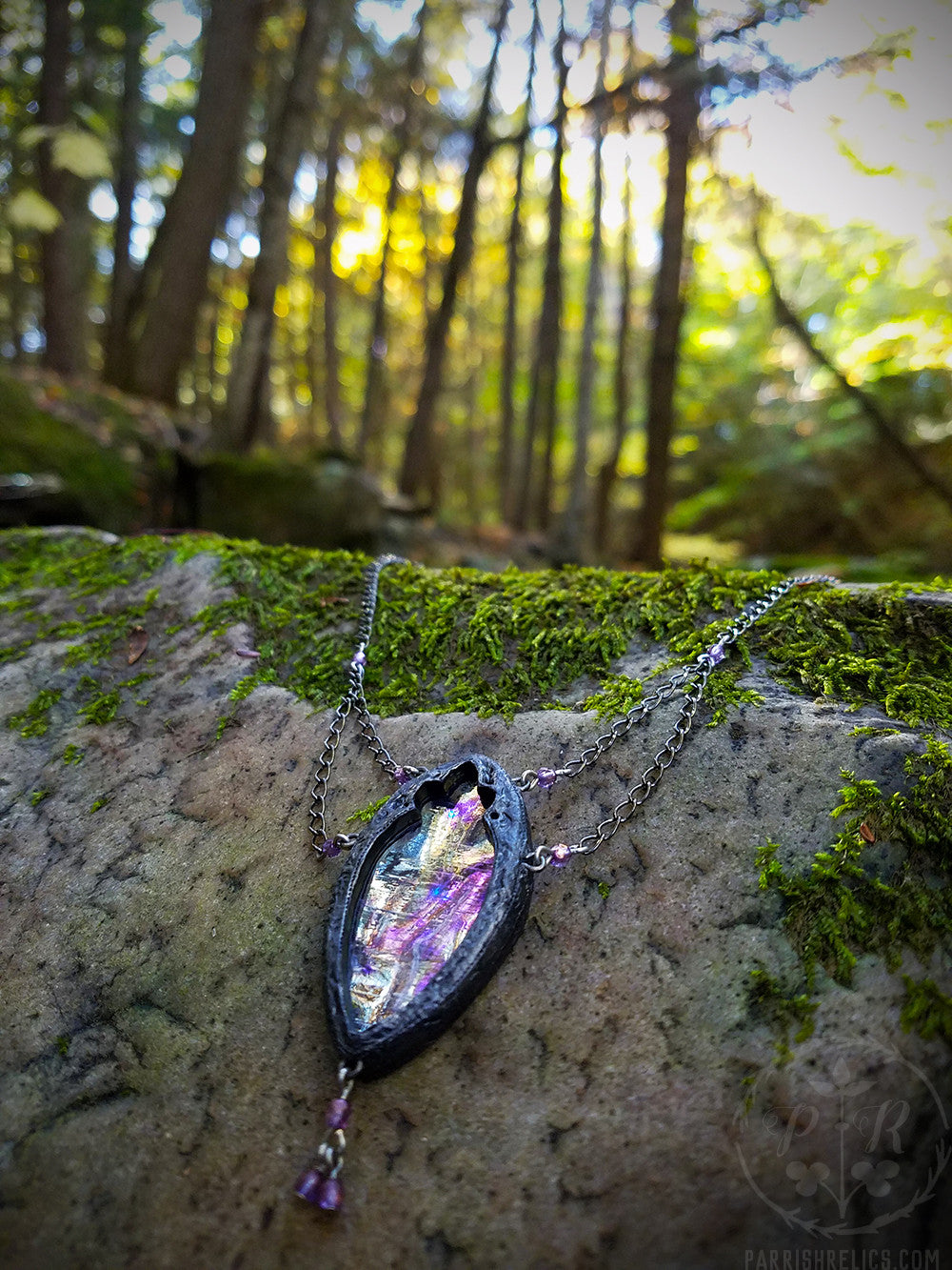 Matilde di Canossa Amulet ~ Lavender Iridescent Stained Glass Gothic Arch