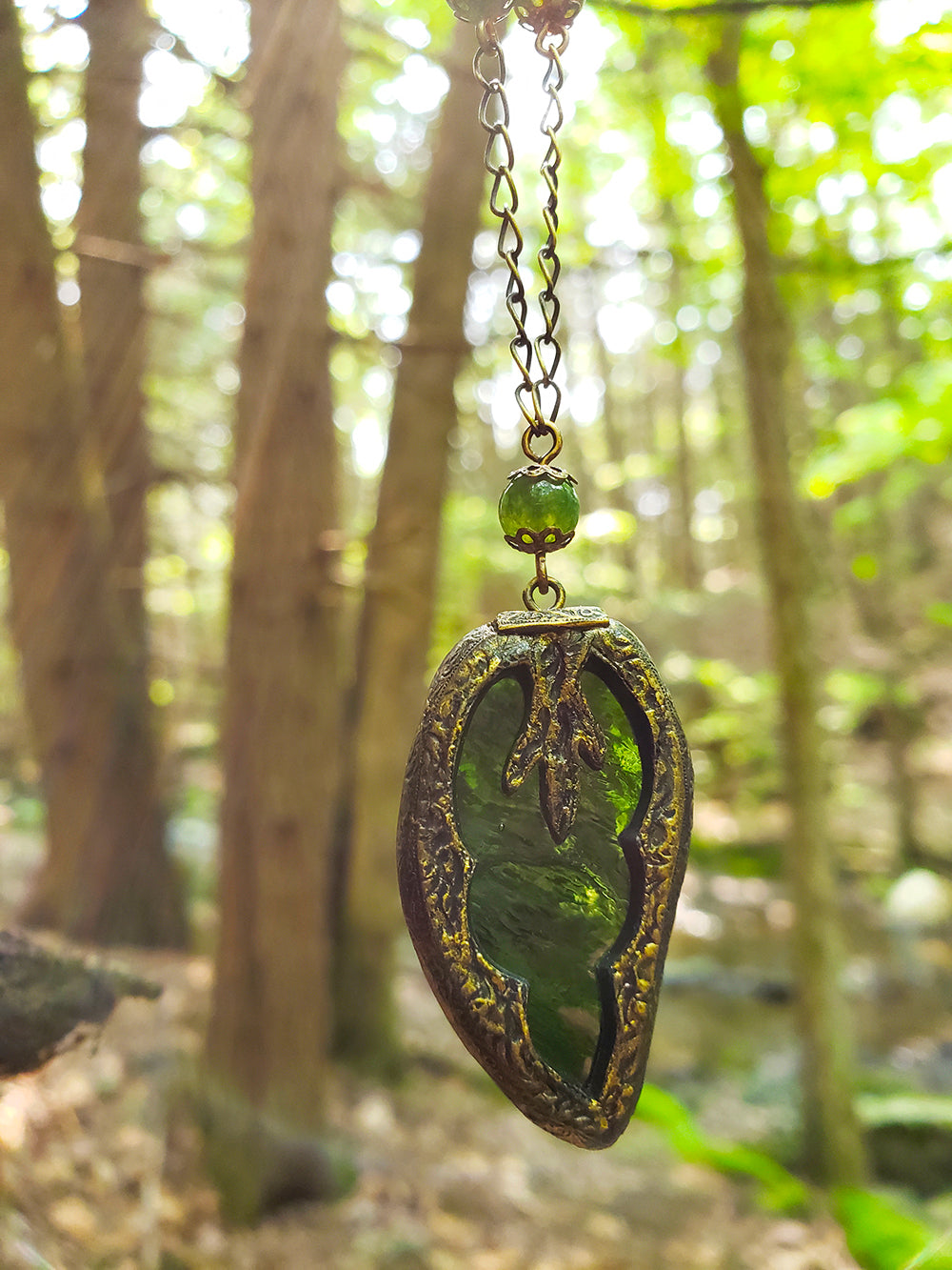 Medieval Leaf ~ Stained Glass Amulet