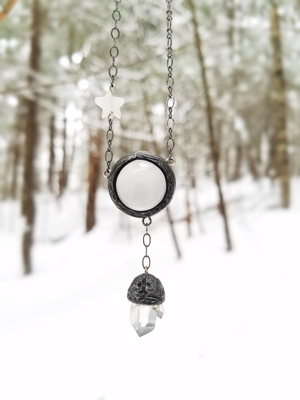 Moonspell Amulet ~ Moonstone & Quartz Crystal