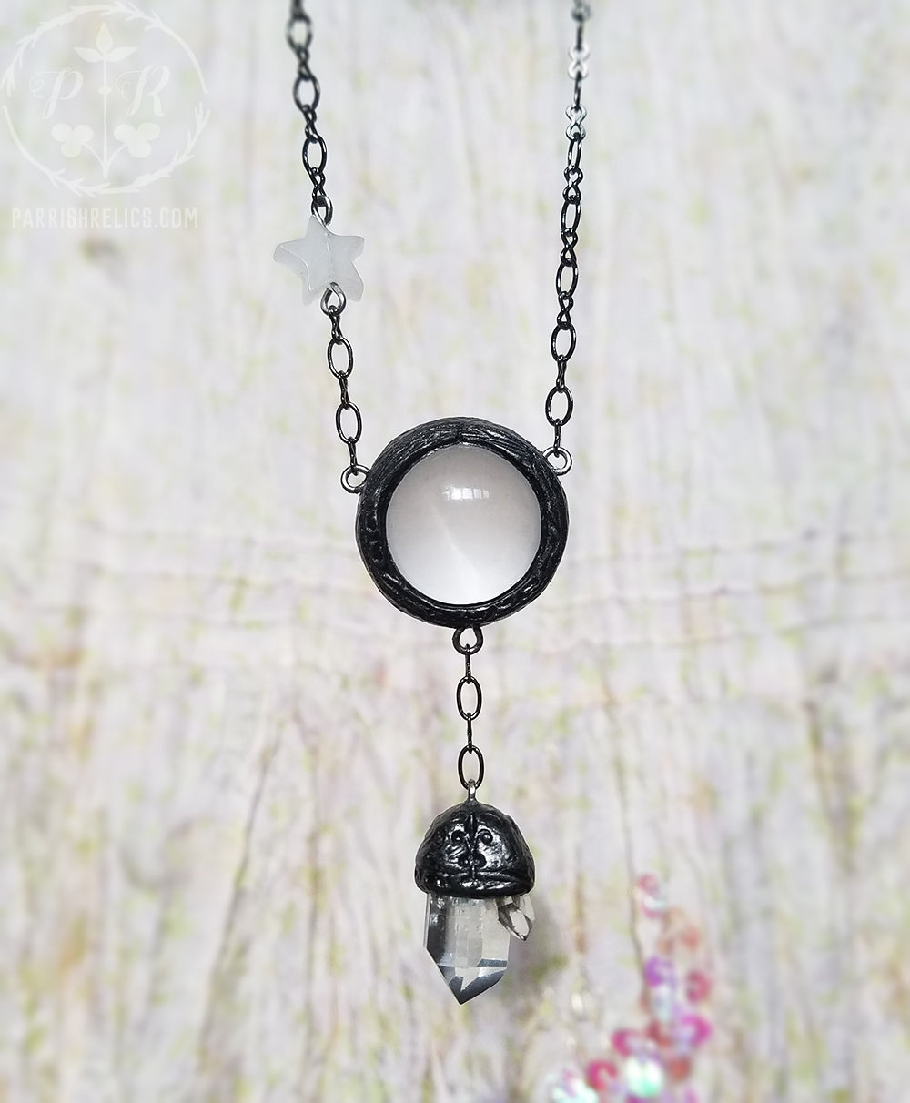 Moonspell Amulet ~ Moonstone & Quartz Crystal