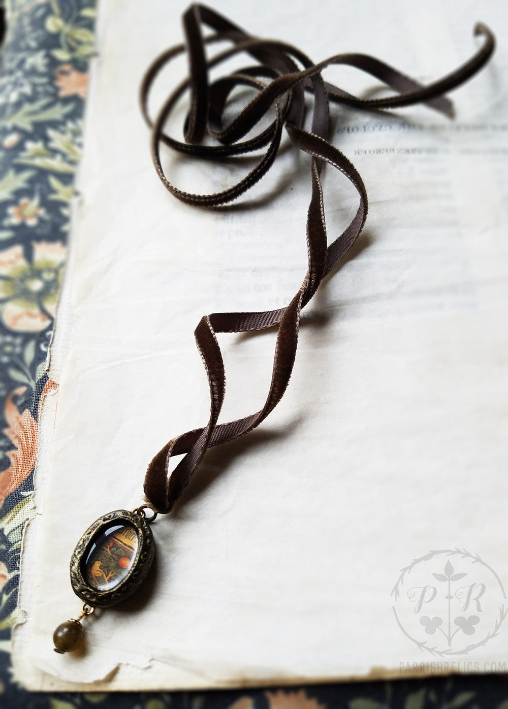 William Morris ~ Woodpecker Tapestry ~ Velvet Choker Amulet