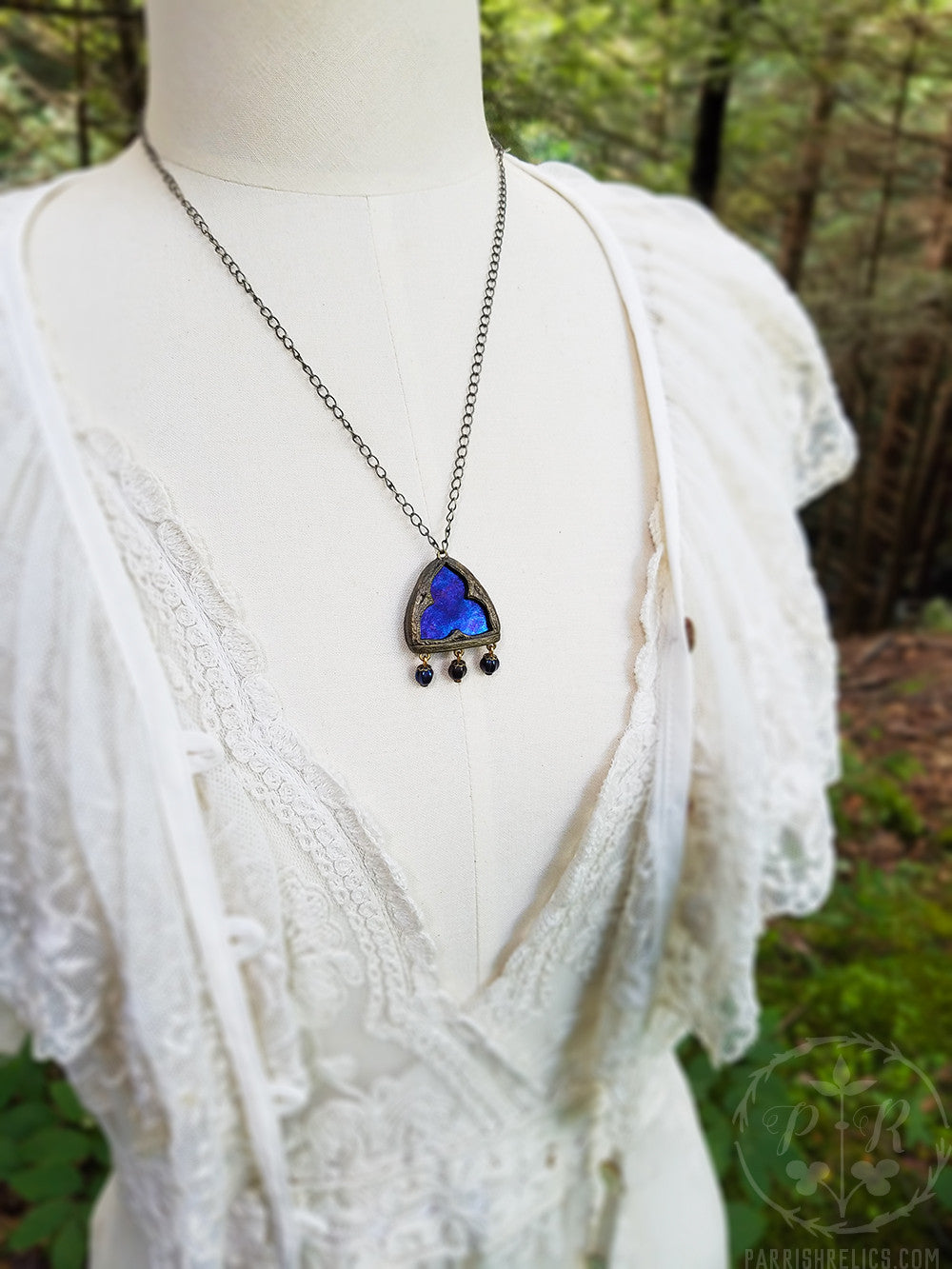 Nyx Trefoil ~ Iridescent Stained Glass Amulet