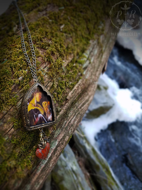 The Owl ~ Sacred Heart Gothic Arch Pictorial Shrine Amulet