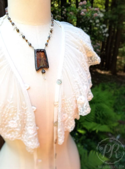 Sforza Moon ~ Fancy Jasper & Quartz Crystal Amulet Necklace
