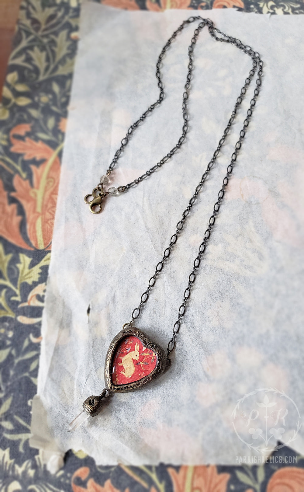 Rabbit Tapestry Heart Pictorial Shrine Quartz Crystal Amulet