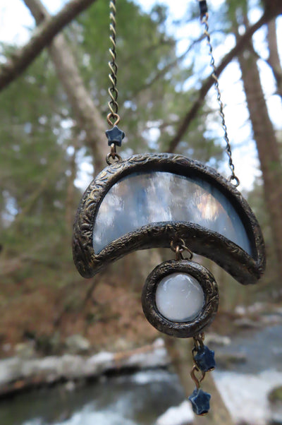 Ring Around the Moon ~ Stained Glass & Moonstone Amulet