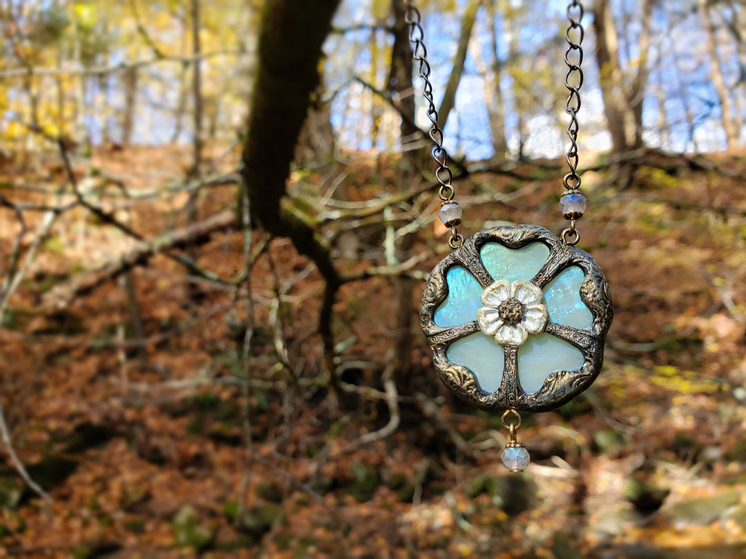 Rosa Mystica ~ Iridescent Stained Glass Amulet