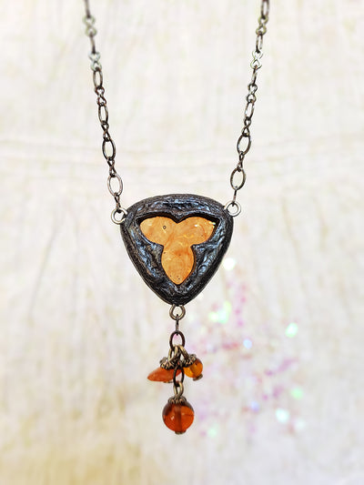 Secret Fire Trefoil Stained Glass Amulet