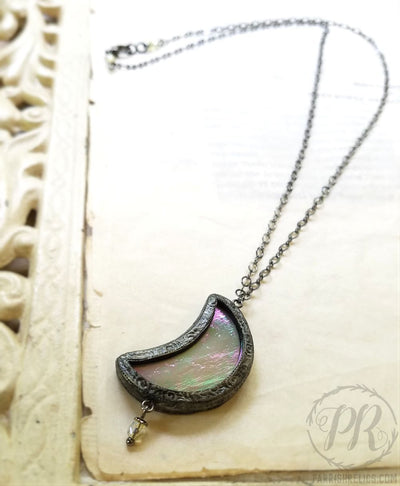 Luna: Waxing Crescent ~ Iridescent Stained Glass Amulet