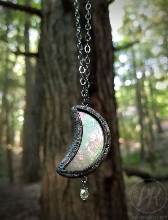 Luna: Waxing Crescent ~ Iridescent Stained Glass Amulet